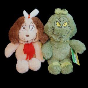 Set of 2 The Grinch & Max Medium Size Plush Dog Toy Crinkle Squeaker